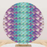 Aperturee - Fish Scales Gradient Mermaid Round Birthday Backdrop